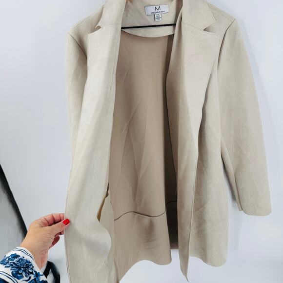Magaschoni Long Coat Women’s Size L Beige Tan Open Front Minimalist Jacket - Picture 10 of 11